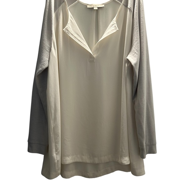 LOFT mixed media top tan and gray oversized - Picture 1 of 4